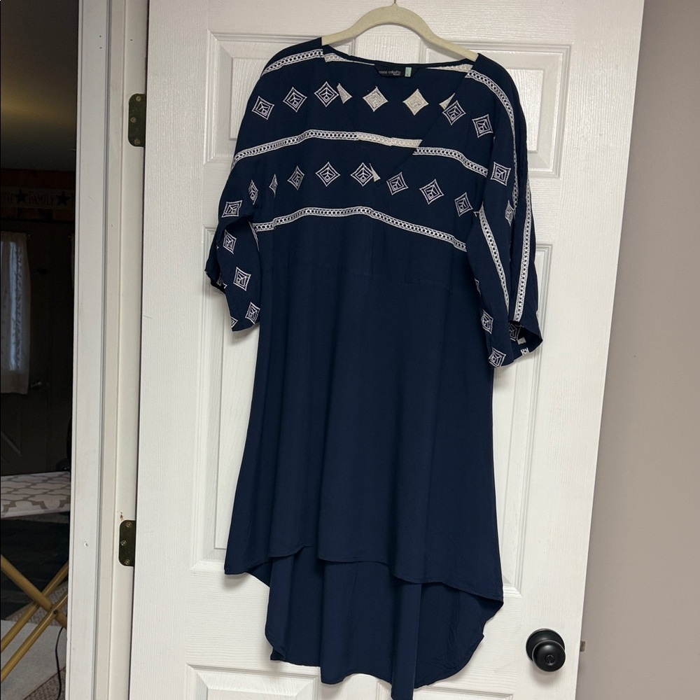 Women’s Navy Embroidered High-Low Tunic Top Swim Suit Cover Up Dress